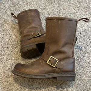 Dr. Martens Brown Leather Mid-Calf Buckle Boots